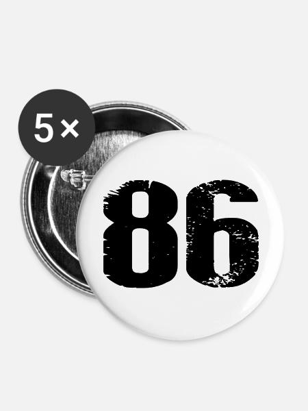 86 Zahl Trikot - Buttons groß 56 mm (5er Pack) - Weiß