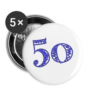 50. 50 JAHRE. 50-JÄHRIGES JUBILÄUM. 50-JÄHRIGES JUBILÄUM. - Buttons groß 56 mm (5er Pack) - Weiß - Vorne