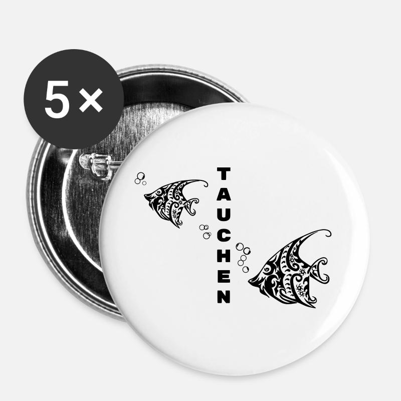 Diving – Tribal Fish Design - Buttons large 2.2''/56 mm (5-pack) - white