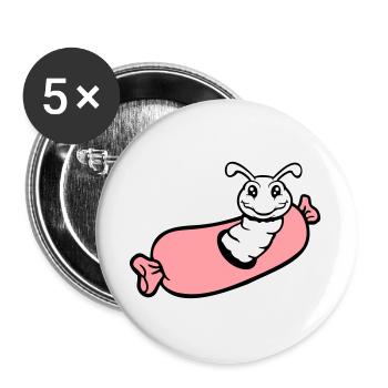 caterpillar hole sausage sausages grill hunger eat - Buttons large 2.2''/56 mm (5-pack) - white - Front