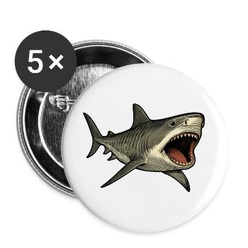 Tigerhai Maul offen Shark Design - Buttons groß 56 mm (5er Pack) - Weiß - Vorne