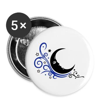 Symbole mystique de la lune et des étoiles - Lot de 5 grands badges (56 mm) - blanc - Devant