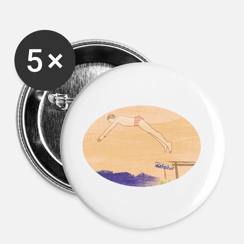Schwimmen - Buttons groß 56 mm (5er Pack) - Weiß