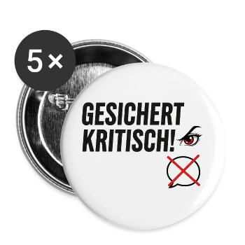 Gesichert Kritisch! Spruch Augen Design - Buttons groß 56 mm (5er Pack) - Weiß - Vorne