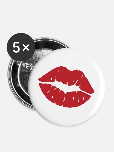 Rotes Kusslippen-Symbol - Buttons groß 56 mm (5er Pack) - Weiß