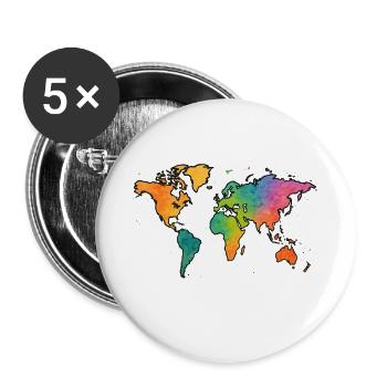Weltkarte Aquarell Regenbogen - Buttons groß 56 mm (5er Pack) - Weiß - Vorne