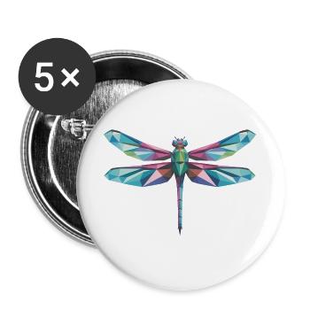Dragonfly - Cooles Low-Poly-Logo - Buttons groß 56 mm (5er Pack) - Weiß - Vorne
