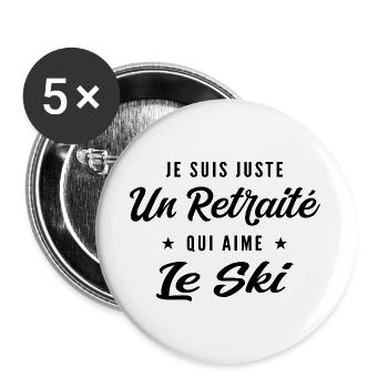 Retraité Skieur Humour Cadeau Retraite - Lot de 5 grands badges (56 mm) - blanc - Devant