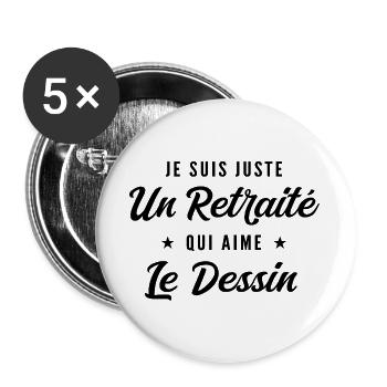 Retraité Dessinateur Humour Cadeau Retraite - Lot de 5 grands badges (56 mm) - blanc - Devant