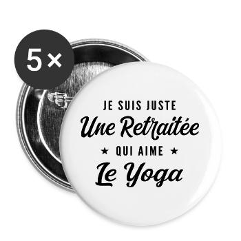 Retraitée Yogini Humour Cadeau Retraite - Lot de 5 grands badges (56 mm) - blanc - Devant