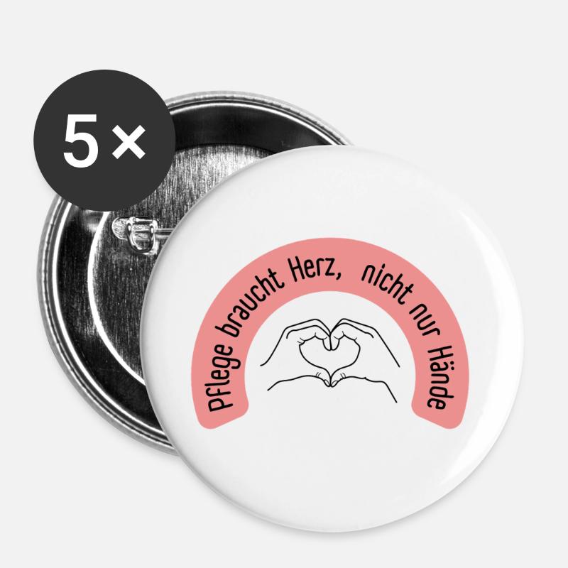 Care needs heart, not just hands - Buttons large 2.2''/56 mm (5-pack) - white