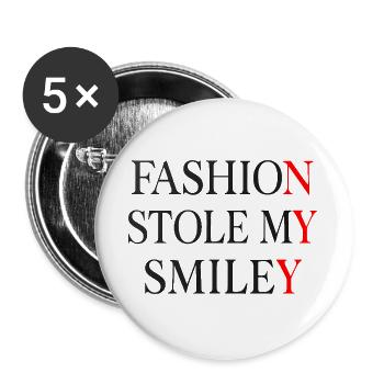Die Mode hat meinen Smiley gestohlen - Buttons groß 56 mm (5er Pack) - Weiß - Vorne