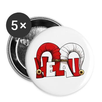 Narrenkappe Karneval Fasching Joker Helau Gruß  - Buttons groß 56 mm (5er Pack) - Weiß - Vorne