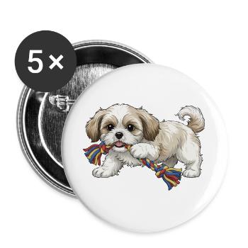Shih tzu puppy playing png - Buttons large 2.2''/56 mm (5-pack) - white - Front