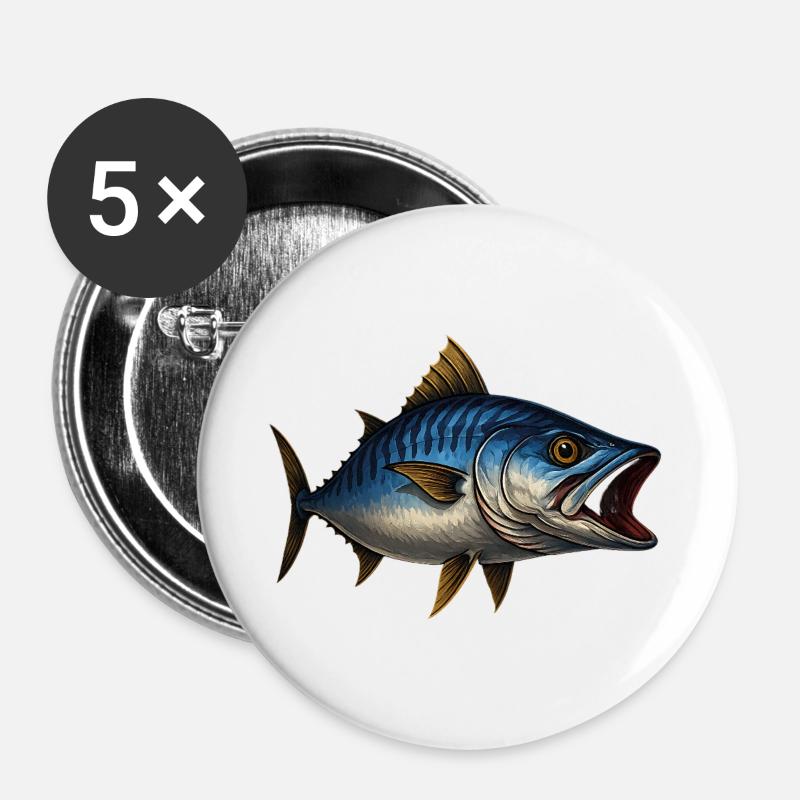 Dynamischer Blauflossen-Thunfisch Illustration - Buttons groß 56 mm (5er Pack) - Weiß