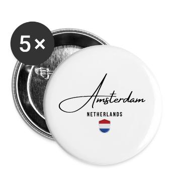 Amsterdam Pays-Bas, j’adore Amsterdam - Lot de 5 grands badges (56 mm) - blanc - Devant