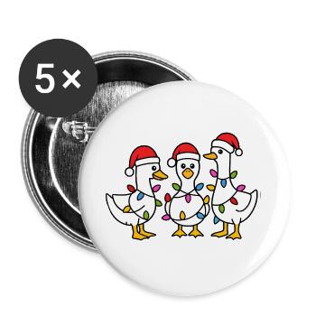 Trois canards festifs en chapeau de Père Noël - Lot de 5 grands badges (56 mm) - blanc - Devant