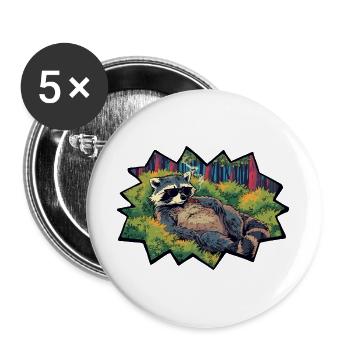 Relaxed raccoon in the color forest - Buttons large 2.2''/56 mm (5-pack) - white - Front