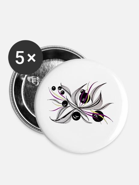 Schwarzweiß Blütenstrahl Muster - Buttons groß 56 mm (5er Pack) - Weiß