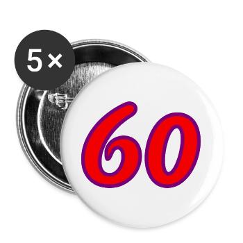 60. 60 JAHRE. 60-JÄHRIGES JUBILÄUM. 60. GEBURTSTAG. - Buttons groß 56 mm (5er Pack) - Weiß - Vorne
