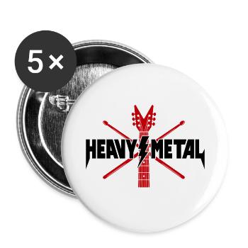 Heavy-Metal-Gitarre und gekreuzte Trommelstöcke - Buttons groß 56 mm (5er Pack) - Weiß - Vorne
