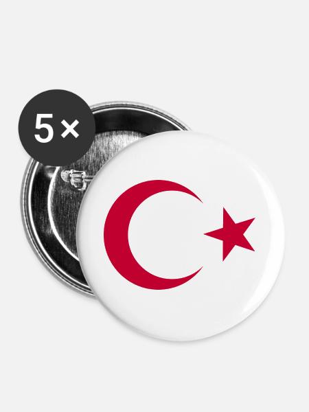Roter Halbmond und Stern Türkei - Buttons groß 56 mm (5er Pack) - Weiß