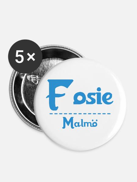Fosie – Malmö Himmelblaues Design - Buttons groß 56 mm (5er Pack) - Weiß