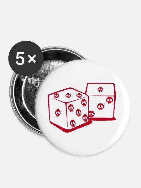 Mit Würfeln spielen (rot) - Buttons groß 56 mm (5er Pack) - Weiß