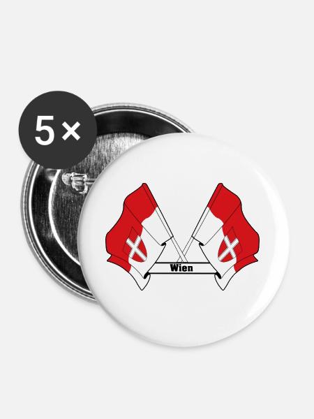 Wiener Flaggen mit Text - Buttons groß 56 mm (5er Pack) - Weiß