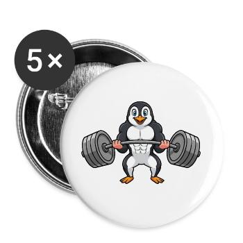 Fitnes du dessin animé Fort du Pingouin avec un entraînement d’haltères - Lot de 5 grands badges (56 mm) - blanc - Devant