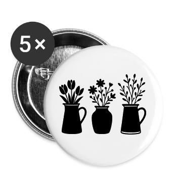 Three Vases with Flowers – Spring Motif - Buttons large 2.2''/56 mm (5-pack) - white - Front