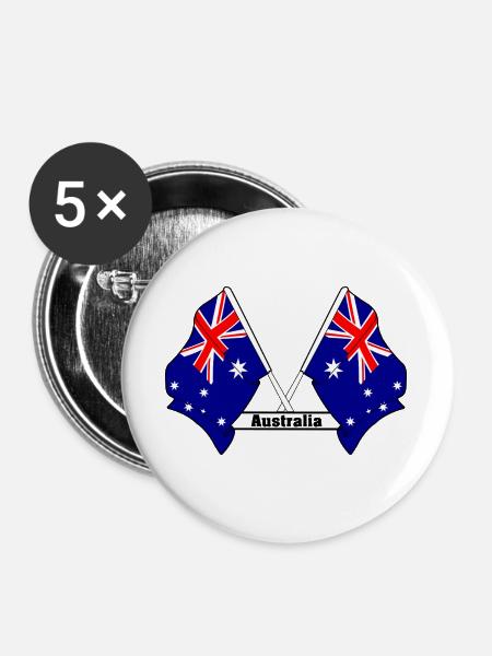 Australien kreuzte Flaggen - Buttons groß 56 mm (5er Pack) - Weiß