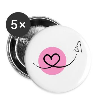 Badminton Love – Federball Herz - Buttons groß 56 mm (5er Pack) - Weiß - Vorne