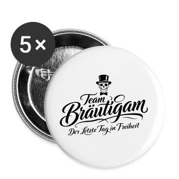 Team Bräutigam Spruch Junggesellenabschied - Buttons groß 56 mm (5er Pack) - Weiß - Vorne