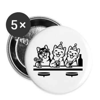 Party Katzen Kater Bar Trinken - Buttons groß 56 mm (5er Pack) - Weiß - Vorne