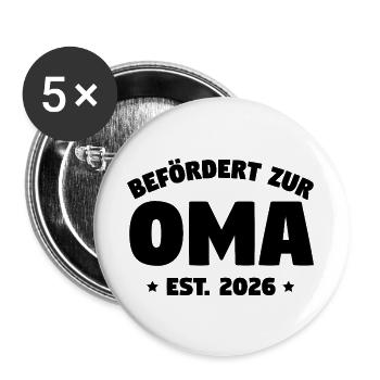 Befördert zur Oma 2026 – Klassisches Oma Statement - Buttons groß 56 mm (5er Pack) - Weiß - Vorne