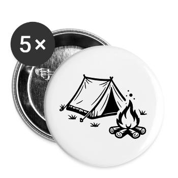 Zelt Lagerfeuer Camping - Buttons groß 56 mm (5er Pack) - Weiß - Vorne