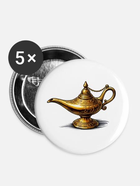 Goldene Öllampe Ornament - Buttons groß 56 mm (5er Pack) - Weiß