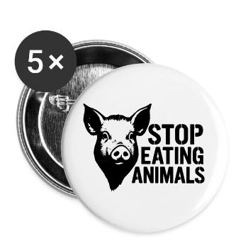 Schweinekopf Protest Stoppt Tieressen - Buttons groß 56 mm (5er Pack) - Weiß - Vorne