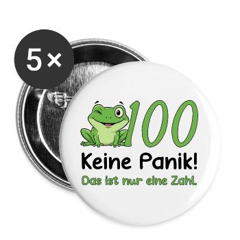 100 Geburtstag Design – Keine Panik! Lustig Frosch - Buttons groß 56 mm (5er Pack) - Weiß - Vorne