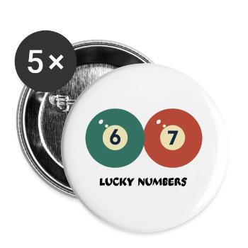 67 Lucky Numbers - Pool‑Billard Vintage Design - Buttons groß 56 mm (5er Pack) - Weiß - Vorne