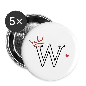 Letter w Crown Heart - Buttons large 2.2''/56 mm (5-pack) - white - Front