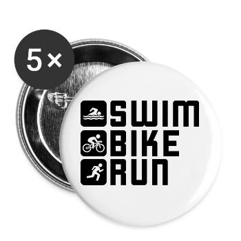 Triathlon Swim Bike Run Schwarz Vertikal - Buttons groß 56 mm (5er Pack) - Weiß - Vorne