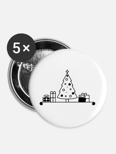 Weihnachtsbaum auf Regal mit Geschenken - Buttons groß 56 mm (5er Pack) - Weiß