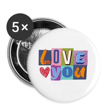 Liebe in Bunt-Collage - Buttons groß 56 mm (5er Pack) - Weiß - Vorne