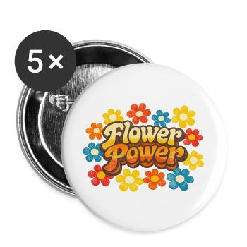 Flower Power Retro - Buttons large 2.2''/56 mm (5-pack) - white - Front