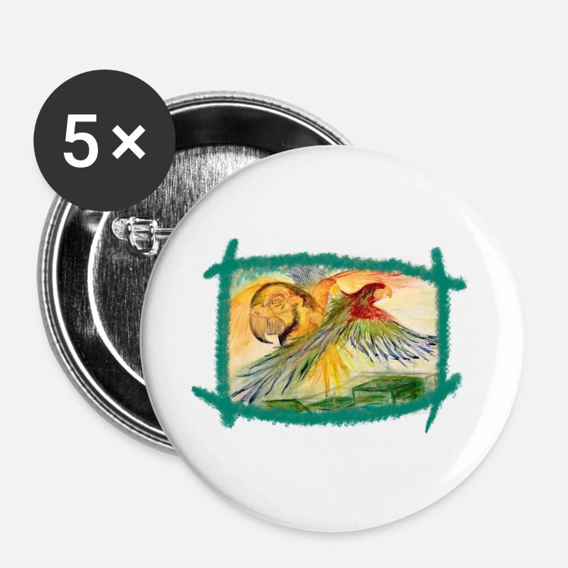 Aras über dem Regenwald - Buttons groß 56 mm (5er Pack) - Weiß