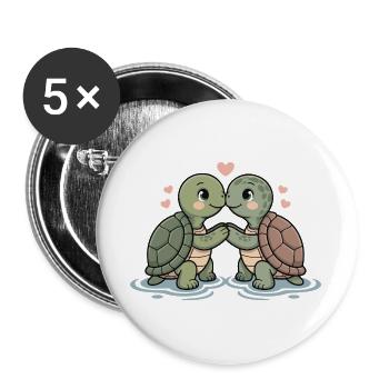 Couple de tortues amoureux animaux La Saint-Valentin - Lot de 5 grands badges (56 mm) - blanc - Devant