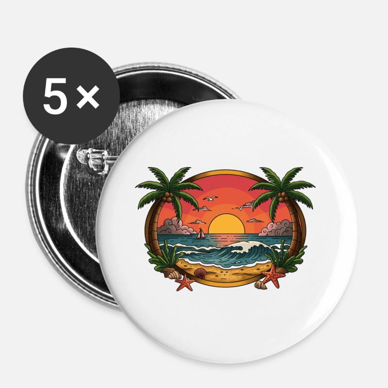 Tropical Sunset Wave Circle - Buttons large 2.2''/56 mm (5-pack) - white