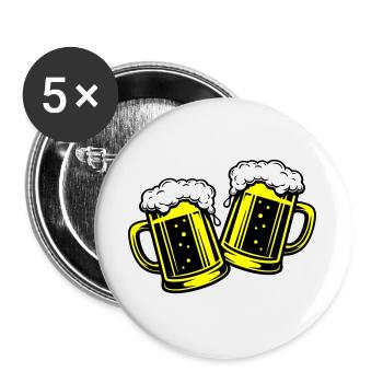 Bierglas Bier Anstossen - Buttons groß 56 mm (5er Pack) - Weiß - Vorne
